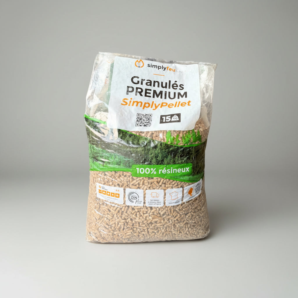 Pellets Granulados de madera Premium SimplyPELLET - 65 sacos 975kg certifiés DIN Plus en sacs