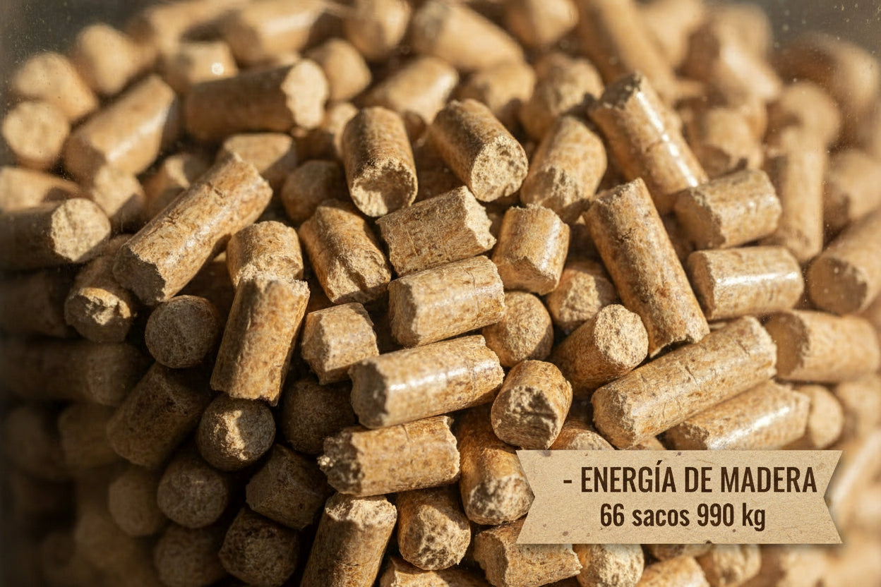 Pellets Granulados de madera Premium ENERGÍA ECOLÓGICA  - 66 sacos 990kg certifiés DIN Plus en sacs