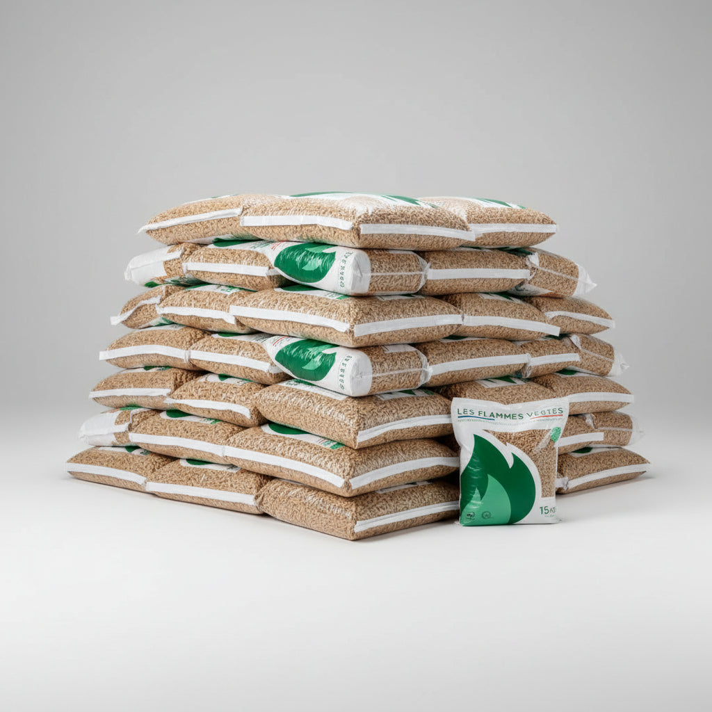Pellets Pellets de madera  lamas verdes - 65 sacos 975 kg certifiés DIN Plus en sacs